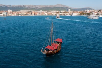 Columbo's Pirate Ship "Santa Maria" - Split Panoramic & Sunset Tour - Riva Promenade From the Water: Diocletian Palace Views, Straight Ahead