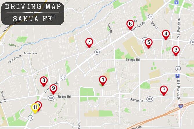 Murder Mystery Detective Experience in Santa Fe NM - Walking map GPS vs driving map: Santa Fe by foot or by car